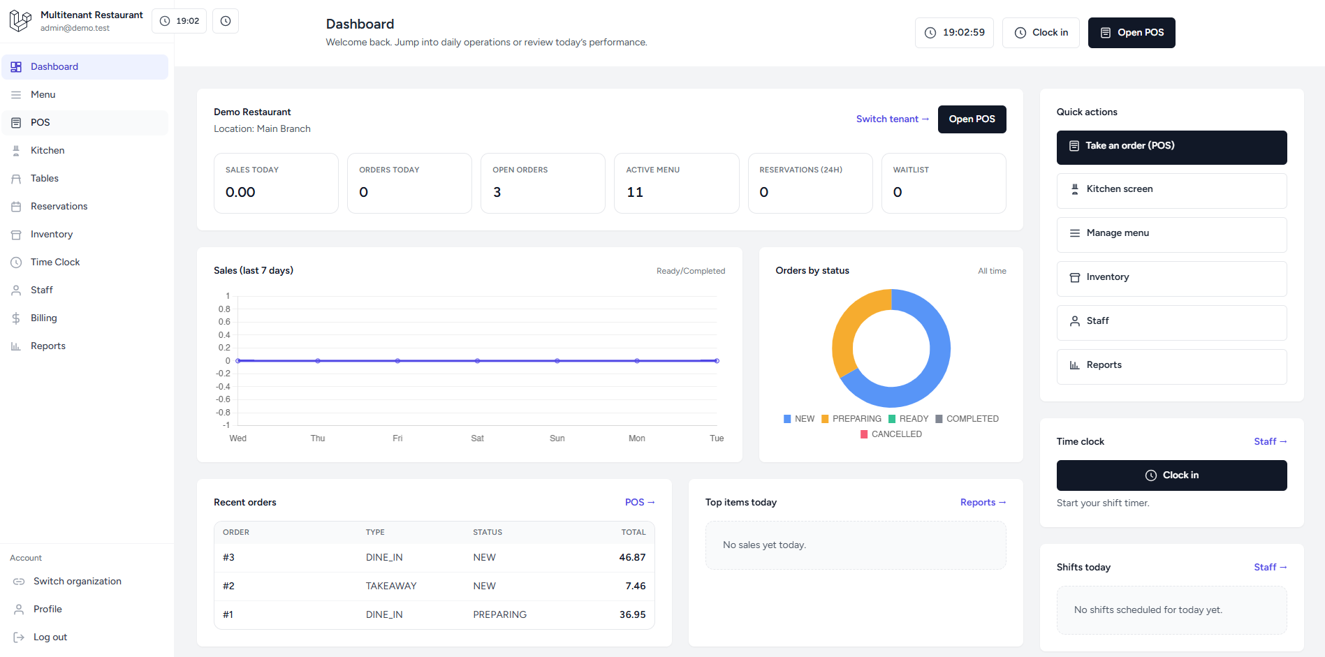POS take order screen example