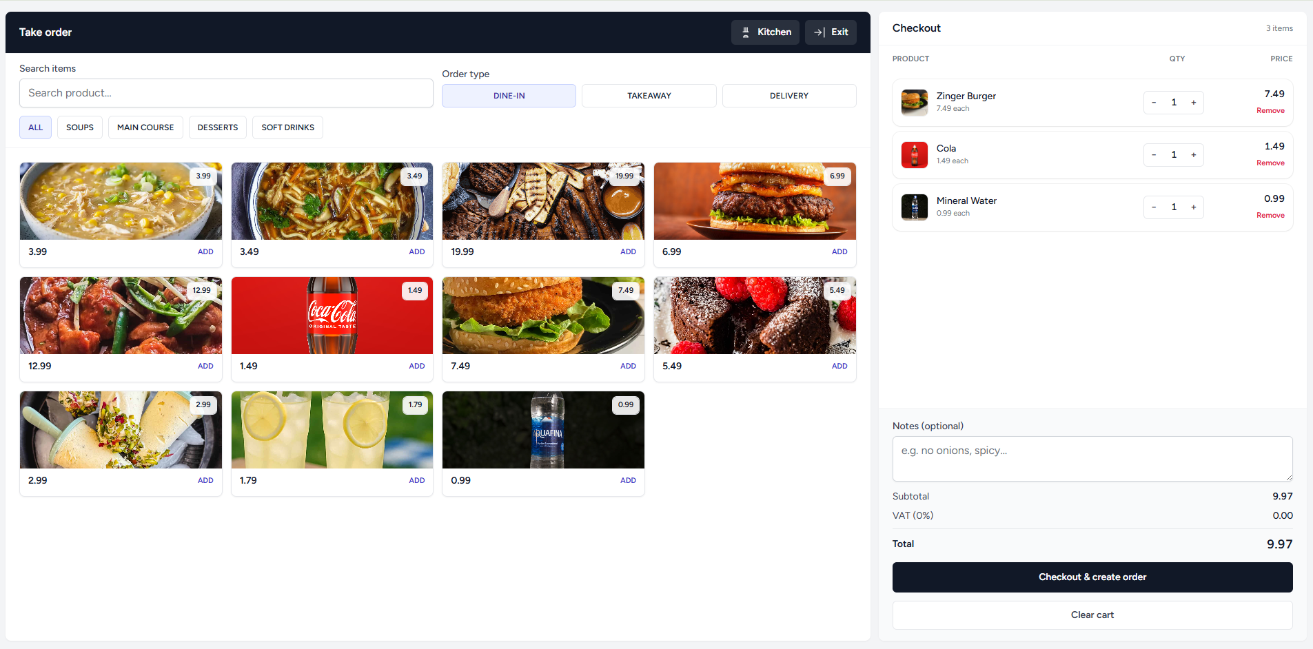 POS checkout layout example